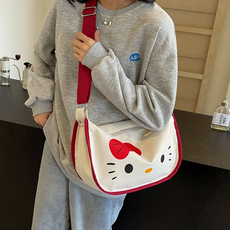 

Kawaii Fashion Canvas Messenger Bag Cute Anime Cartoon Handbag Large Capacity Versatile Casual Shoulder Bag Holiday Gifts