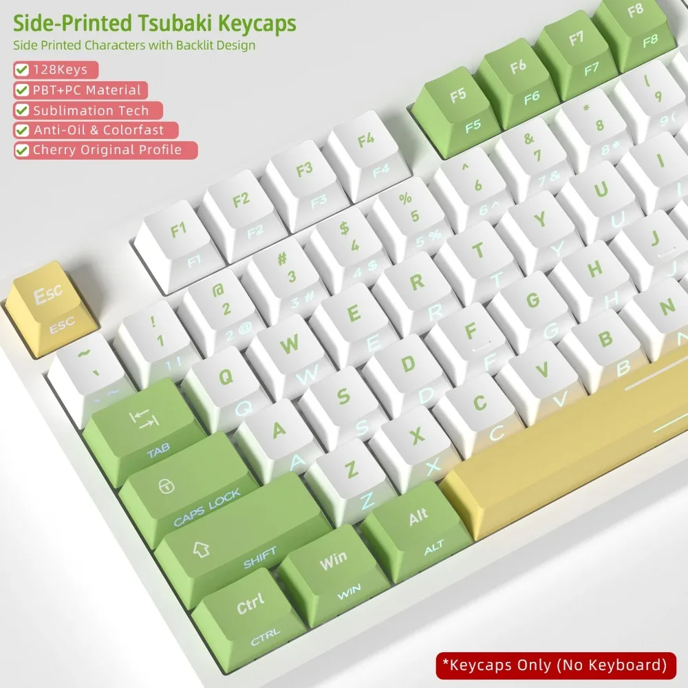 Tsubaki Side Backlight Keycaps 128 Keys PBT Material Cherry Profile Keycaps For MX Switch Mechanical Keyboard ISO ANSI Layout