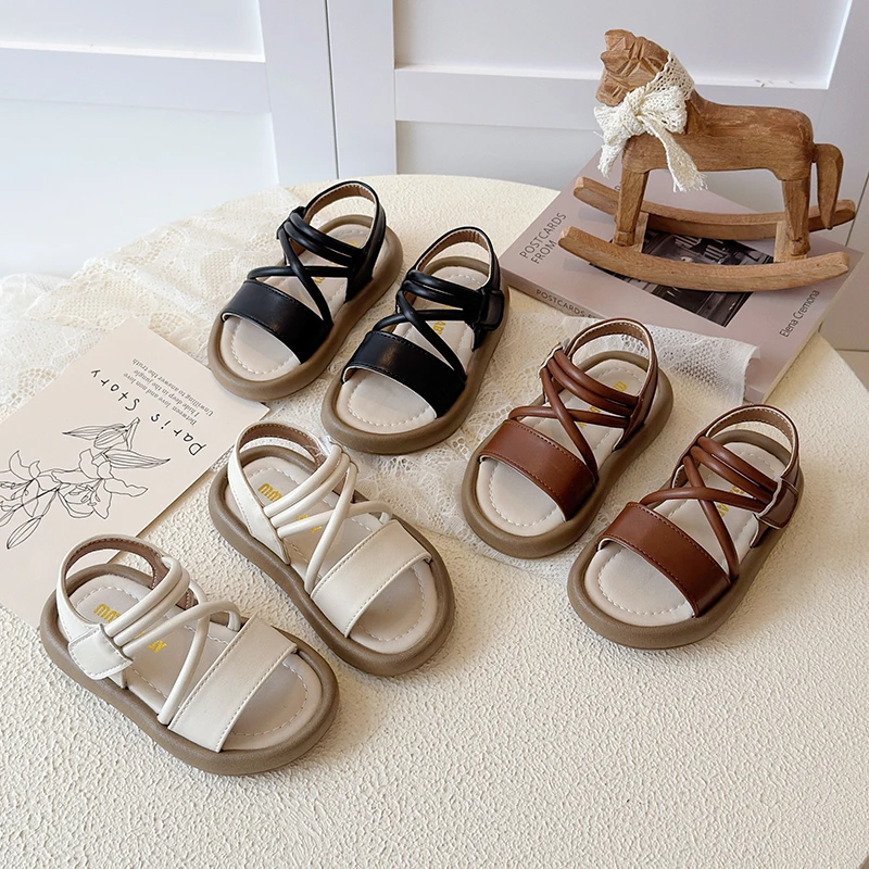 

Children's Roman Sandals Lightweight Non-Slip Kids Summer Beach Shoes Hook Loop Girls Casual Sandals Lightweight Non-Slip