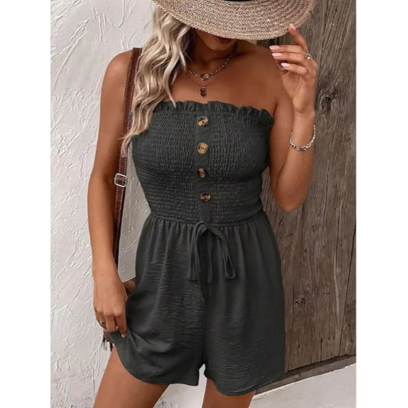 

Tube Top Romper Cross-Border Tube Bust Short Pants Women's Fashion Set Spring Season Four Seasons No Brand Registered Trademark