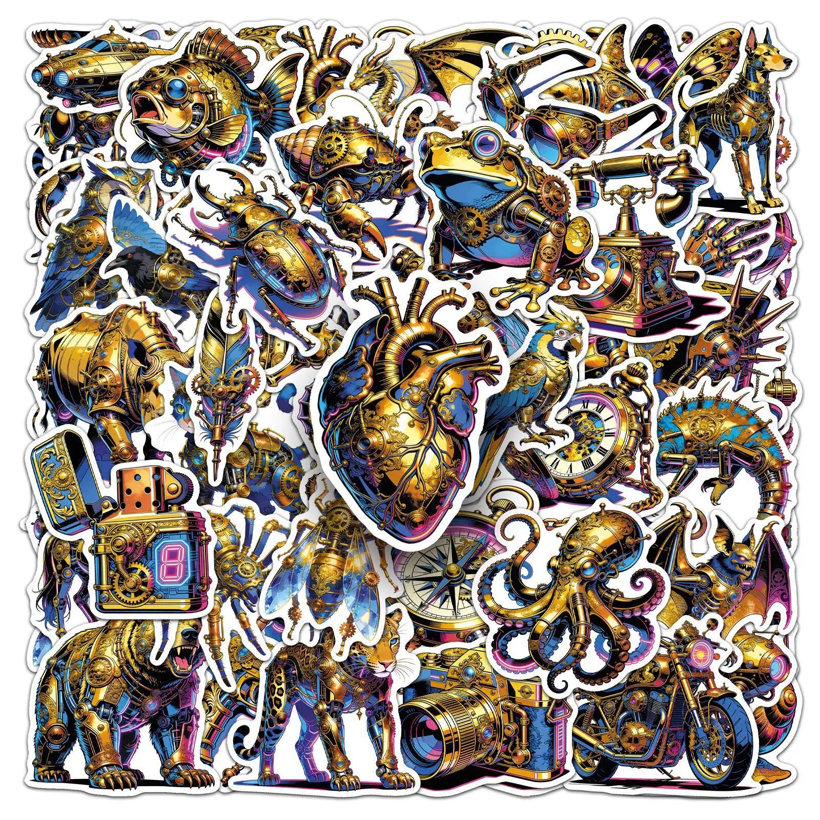 50 Pcs Steampunk Stickers Metal Animal Creative Cool Trendy Decoration For Helmet Phone Car Speaker