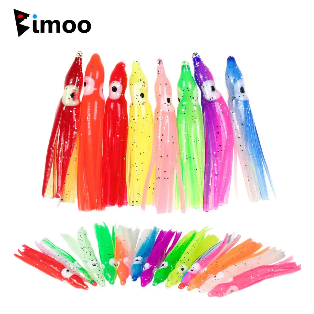 Bimoo 2 Packungen = 16 Stück 5cm Weiche Tintenfisch-Röcke Meeresfischen Weiche Köder Oktopus-Köder Fischereizubehör Lumo Rot Blau