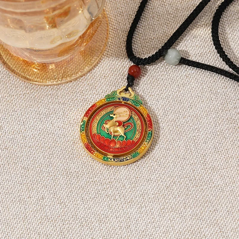 New Chinese Eight Treasures Compass Necklace Women's Ancient Law Drip Glaze Accessories Cloisonne Chinese Style Guochao Sand