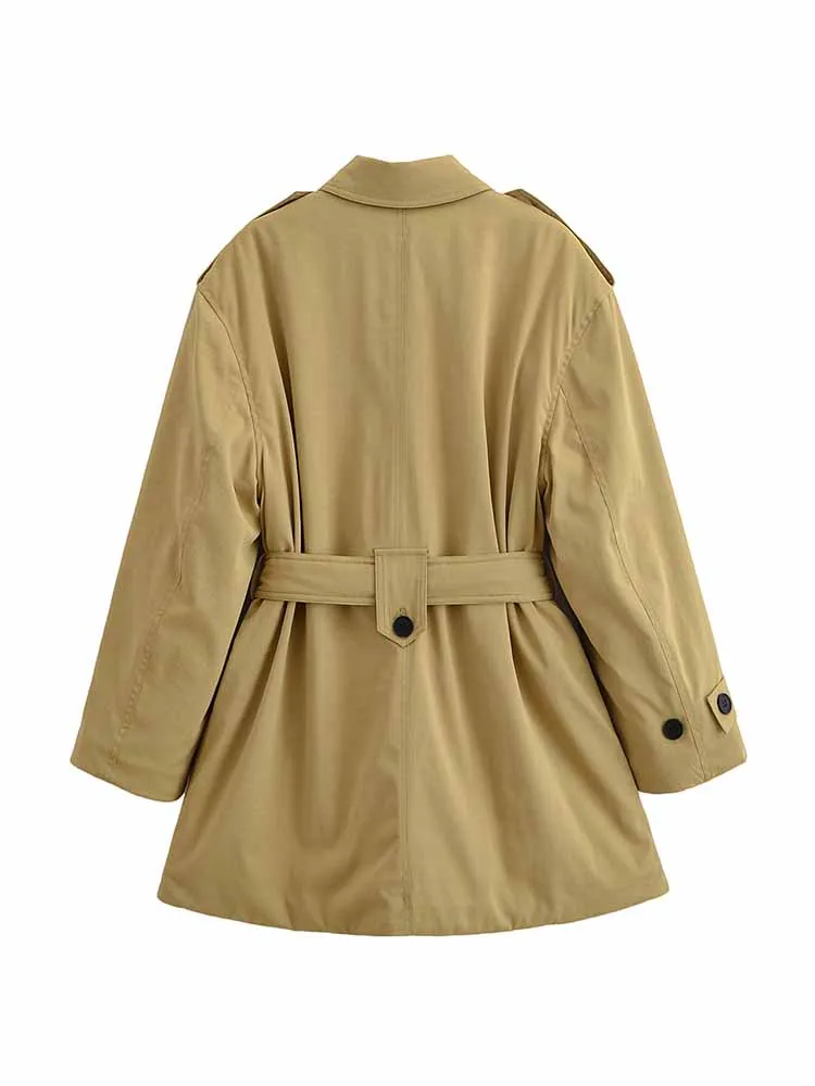 HH امرأة الشتاء موضة التلبيب حزام جيب الديكور بلون طويل الأكمام أزرار ملابس قطنية سترات التنقل الإناث #2