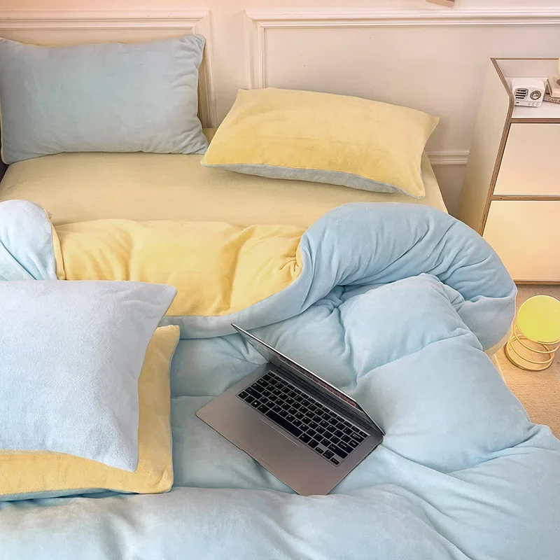 

Nordic Solid Color Milk Velvet Duvet Cover 1 Pcs Skin Friendly and Warm Winter Quilt Cover Comfortable Bedding for Single Double