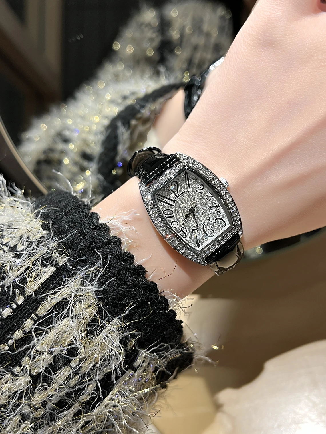 ساعة Tonneau الماسية الكاملة للسيدات، ساعة أنيقة لبلدان كازاخستان وآسيا في الشرق الأوسط