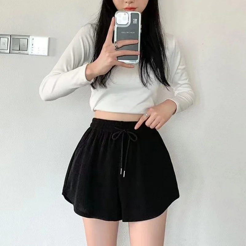 Women's casual drawstring sports shorts summer slim fit high waist yoga A-line shorts loose women's running straight shorts image 6