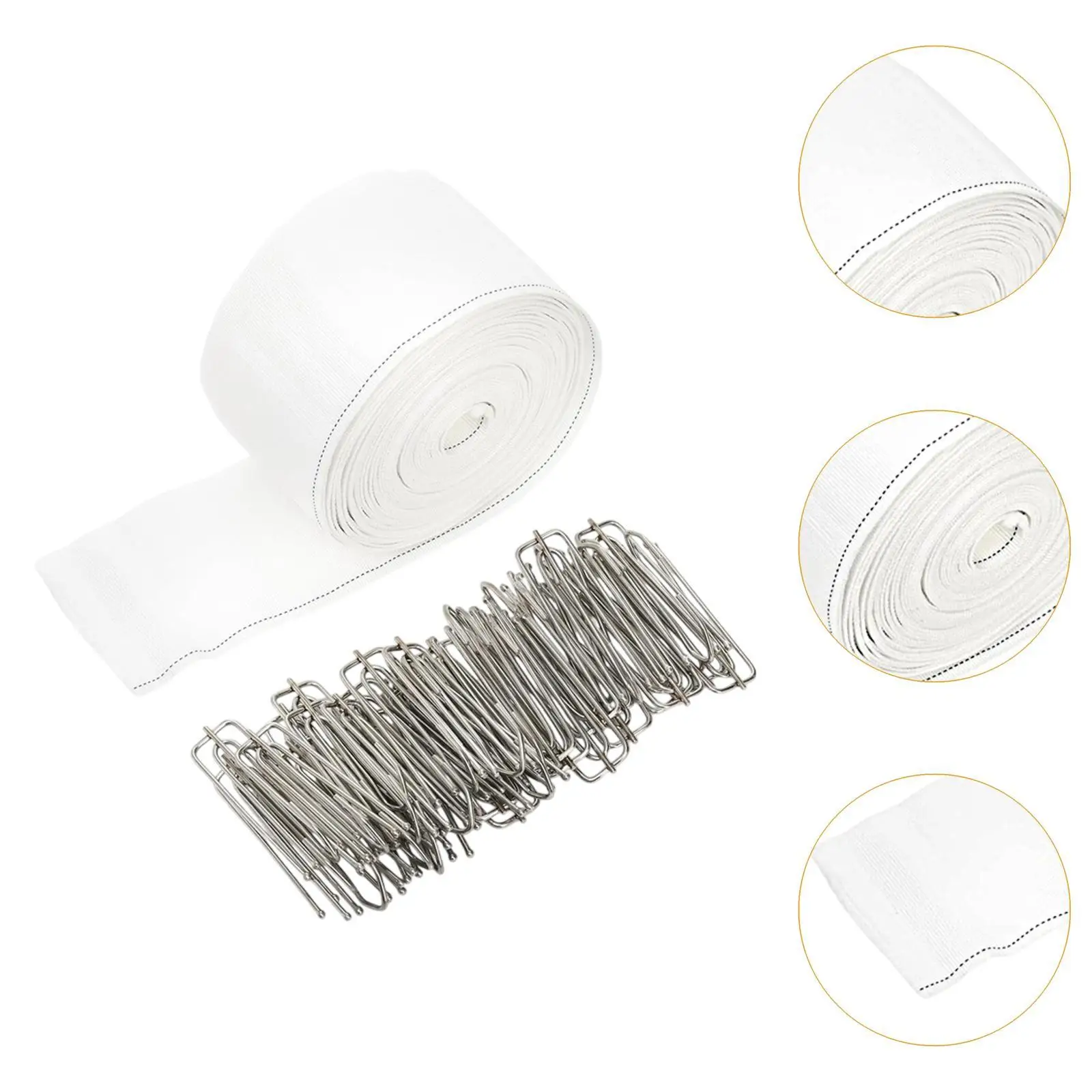 Curtain Pleater Tape 10 Meter White Cotton Polyester with Clip 4 Prong Hooks for Pleated Curtain Rail and Window Use