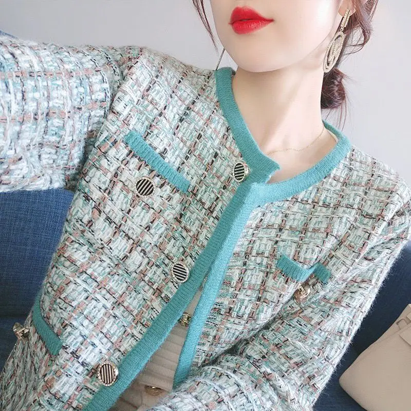 

High Quality French Vintage Small Fragrant Tweed Jacket Women Fall Winter Fashion Fried Street Coats Plaid Outwear Casaco A138