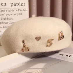 Autumn Winter New Love Badge Women's Wool Tweed Beret Fashion Retro Painter Hat Pumpkin Hat