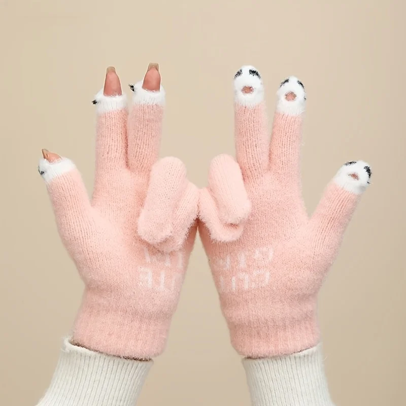 

Женские зимние перчатки — пастельно-розовый дизайн с открытыми пальцами, мягкие теплые перчатки для холодной погоды, повседневных и официальных мероприятий
