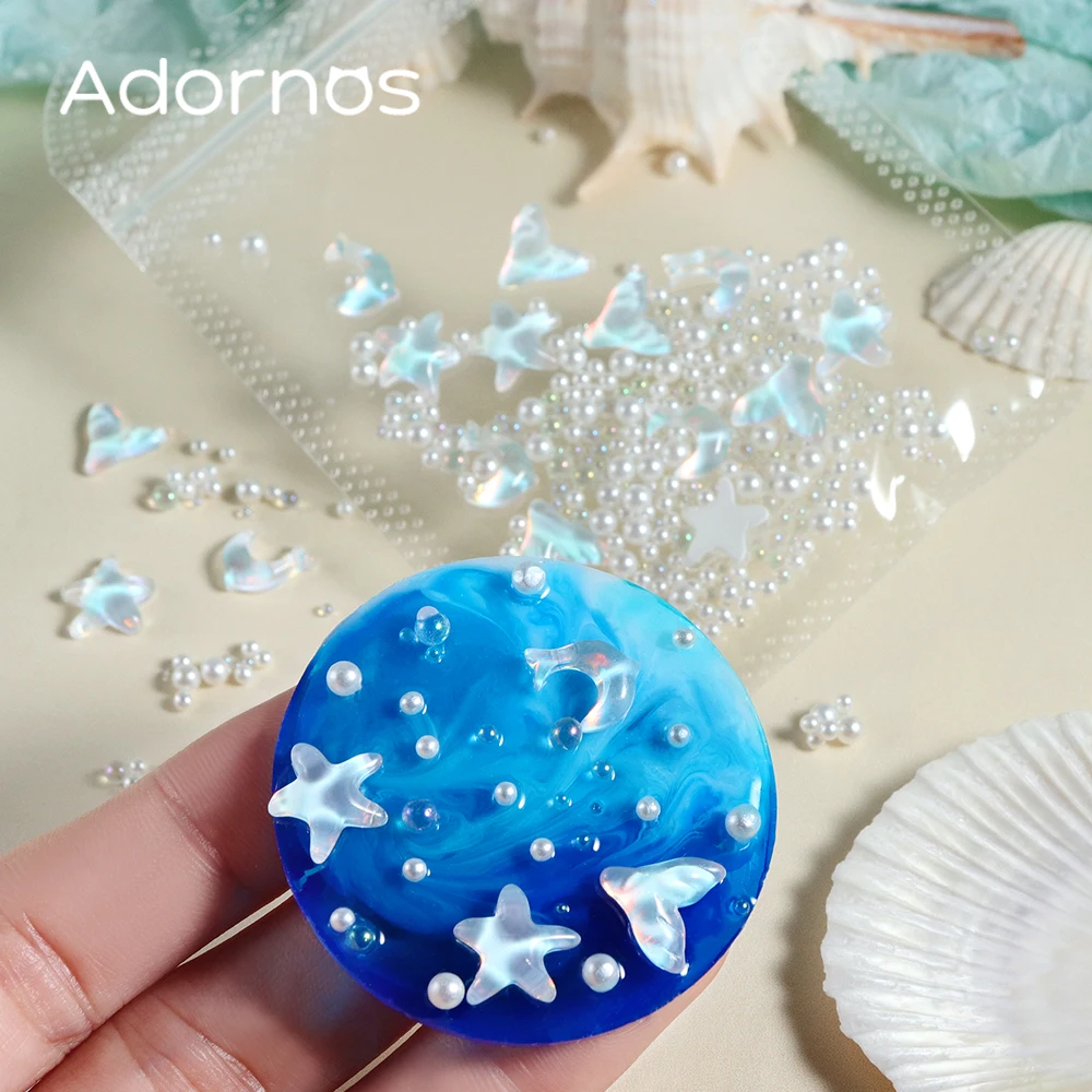 Colorful Bubble Bead Epoxy Resin Filler Aurora Resin Fish Tail Starfish Rhinestones DIY Summer Ocean Jewelry Making Supplies