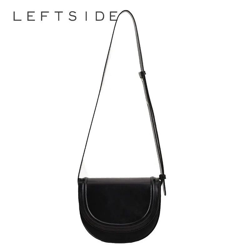 LEFTSIDE  Saddle Crossbody Bags for Women Females Candy Color Leather New 2023 Trend Fashion Solid Simple Handbags and Purses