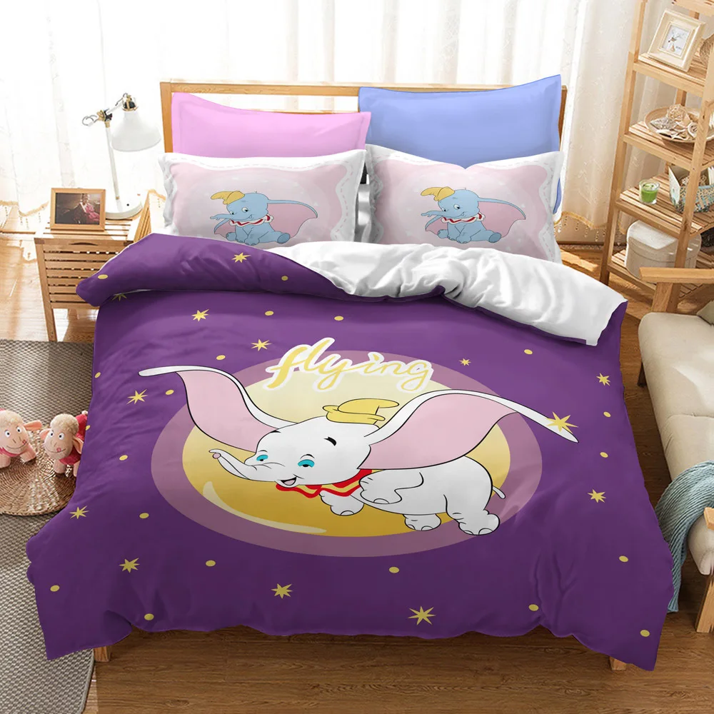 Cartoon Dumbo Bedding Set for Kids Disney Double Duvet Cover Comforter Sets Little Flying Elephant Puppy Sheet Baby Bedspreads