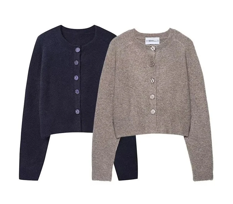 

Новая женская универсальная однобортная мягкая трикотажная куртка с длинными рукавами и круглым вырезом