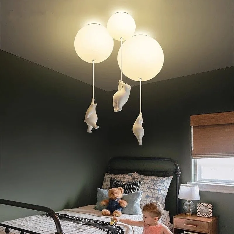 GSPLAN Modern Polar Bear Chandelier Criativo Mike Branco Bola De Vidro Resina Indoor Children's Kindergarten Chandelier