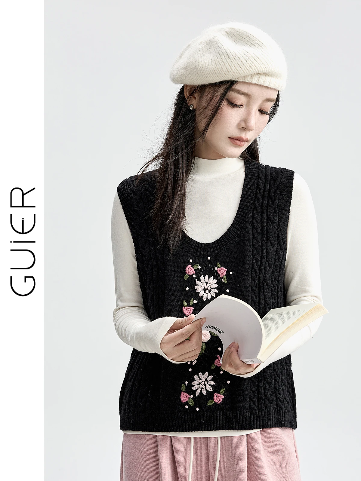 

Guieru Women's Knitted Vest Svel Hook Flower Design U-Ne Sweater Vest Autumn Winter New Arrival Retro Sle Faion