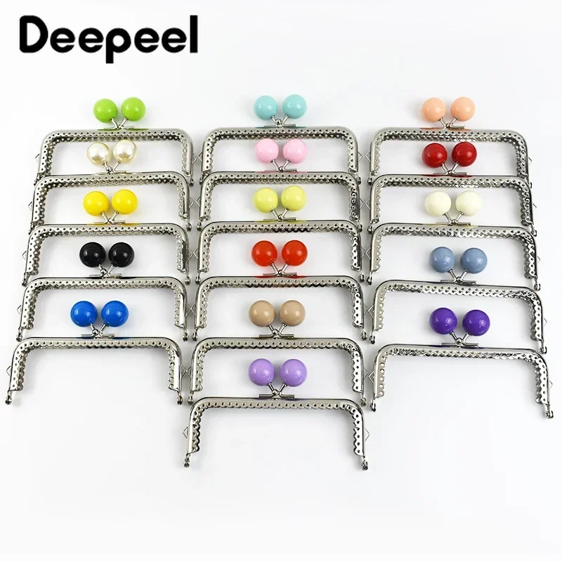 Deepeel  5/10Pcs 12.5cm Metal Bag Handle Colored Bead  Kiss lock for DIY Handbag Sewing Brackets Purse Frame Handles Making Bags