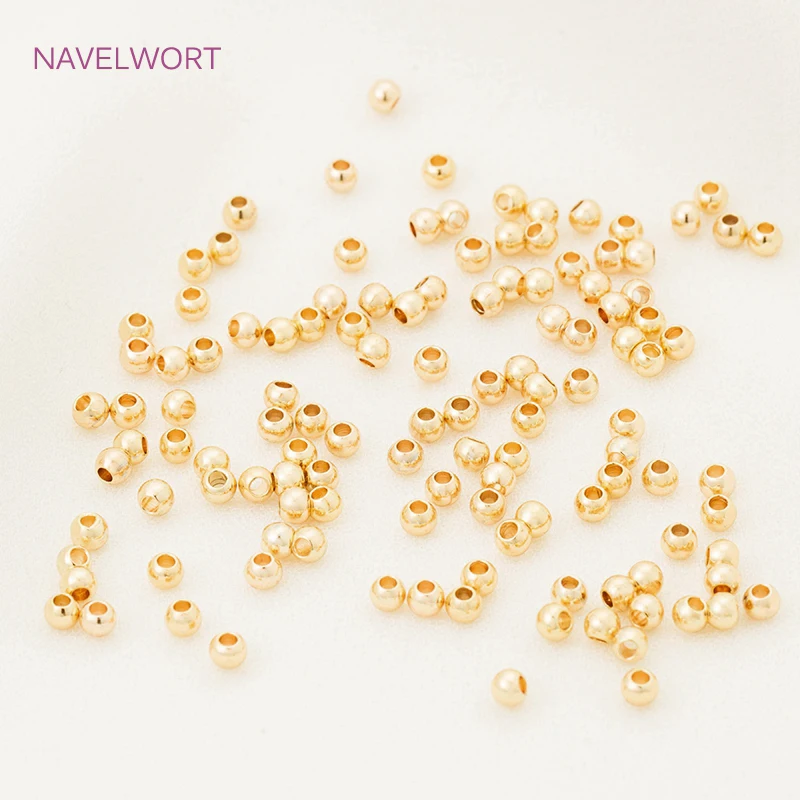 2.5mm/3mm/4mm Round Smooth Spacer Beads 14K Gold Plated Brass Metal Seed Beads For Bracelet Necklace DIY Jewelry Fittings