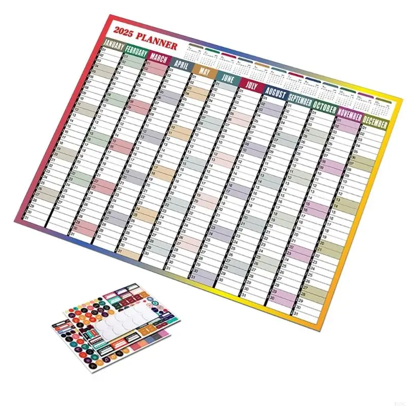 W89C 2025 roczny planer 2025 Kalendarz ścienny domowy 2025 Pełny rok na wyświetlenie kalendarza