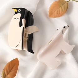 Chic Penguin & Polar Bear Hair Claw Clip - Elegant Acetate, Cute Animal Design For Women And Girls, Perfect For Birthdays