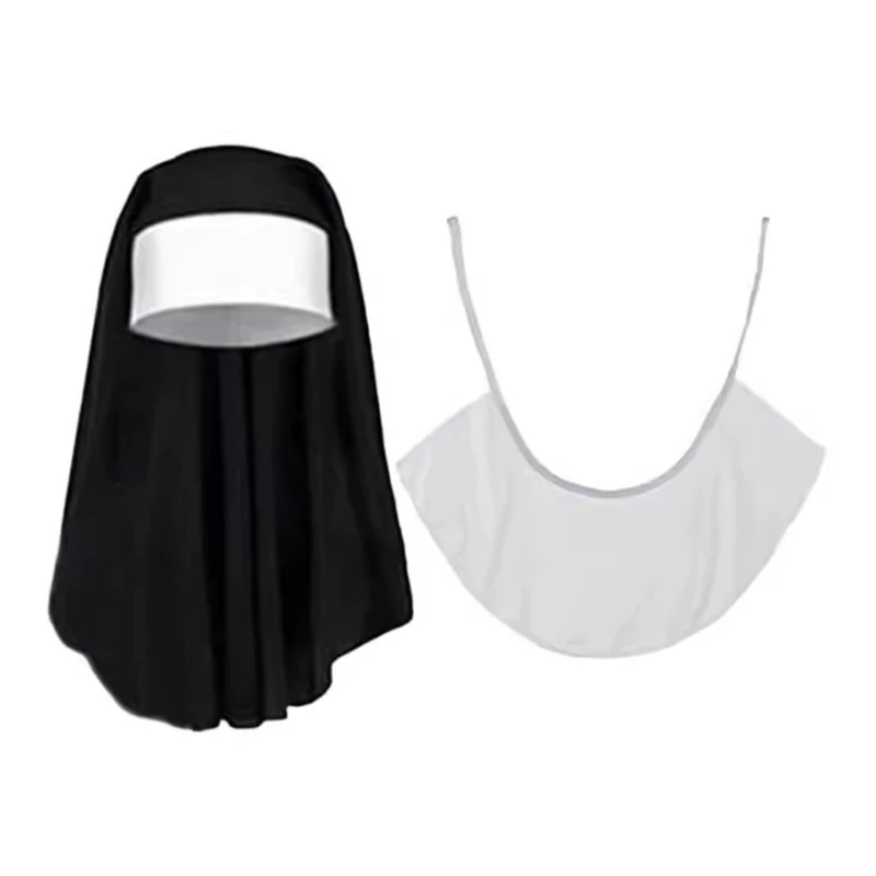 634C 2/3/4 Halloween Nun Costume Accessories Nun Hat Pendant Necklace Thigh High Sock for Halloween Cosplay Party