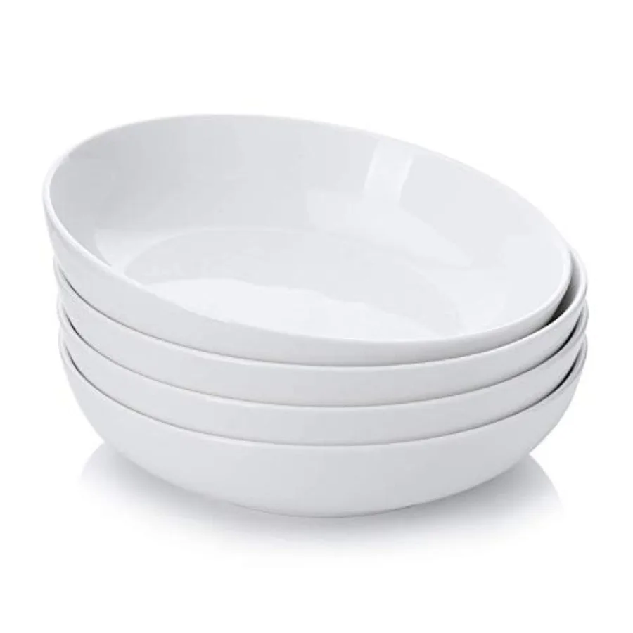

Набор фарфоровых мисок для пасты и салатов, широкие и неглубокие, подходят для микроволновой печи и посудомоечной машины - набор из 4 штук