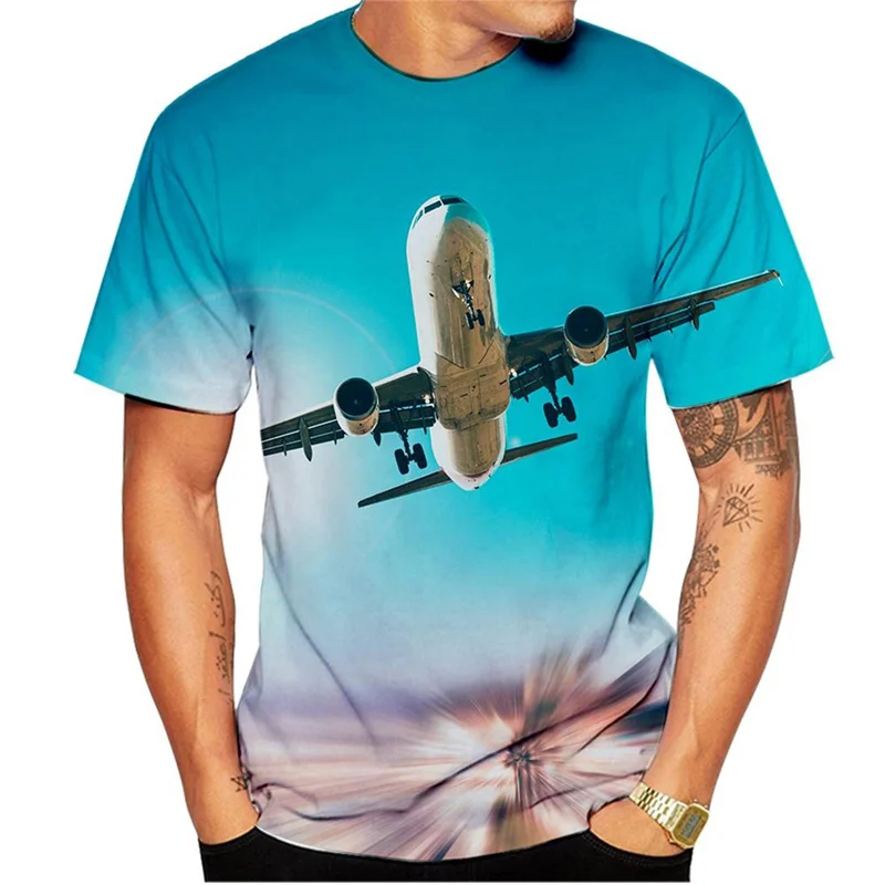 Fashion 3d Print Airplane T-shirt Men Women Casual Aircraft Graphic Short-sleeved Tees Summer Street Tops Oversized T Shirt