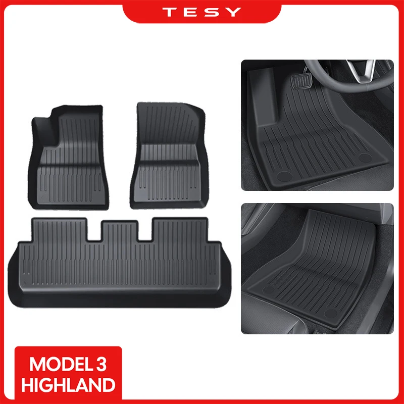 For Tesla Model 3 Highland 2024 Floor Mat Left and Right Hand Drive TPE Carpet Waterproof Weather-resistant Foot Pads Mats