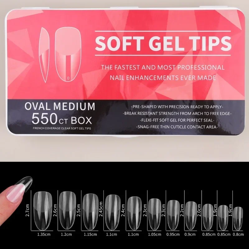 550pcs Soft Gel Nail Tips Medium Short Almond Coffin Full Cover Matte Extension Tools Acrylic Press on Nail DIY Manicure Decor