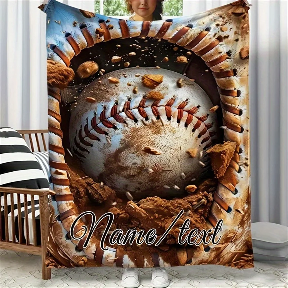 Custom name baseball-themed flannel blanket, soft blanket, suitable for sofas, beds, birthdays, children, friends, gifts