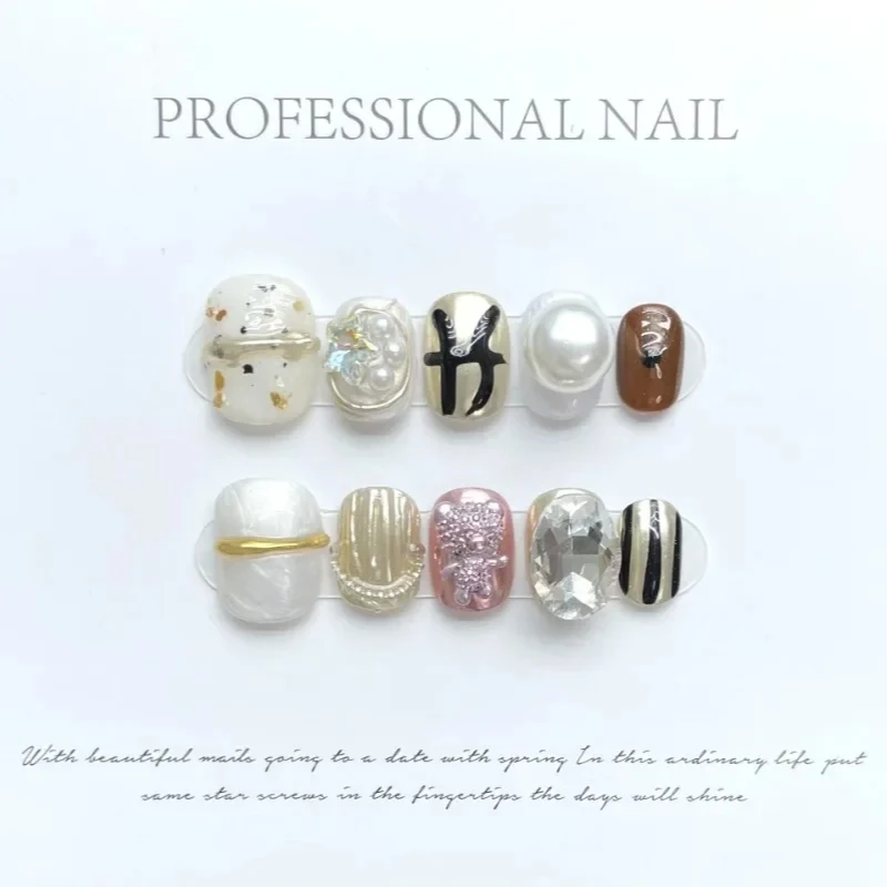 10Pcs Handmade Press on Nails Full Cover Butterfly Design Artificial Manicure Wearable Nail Art Tips Short Fake Nails for Gluing