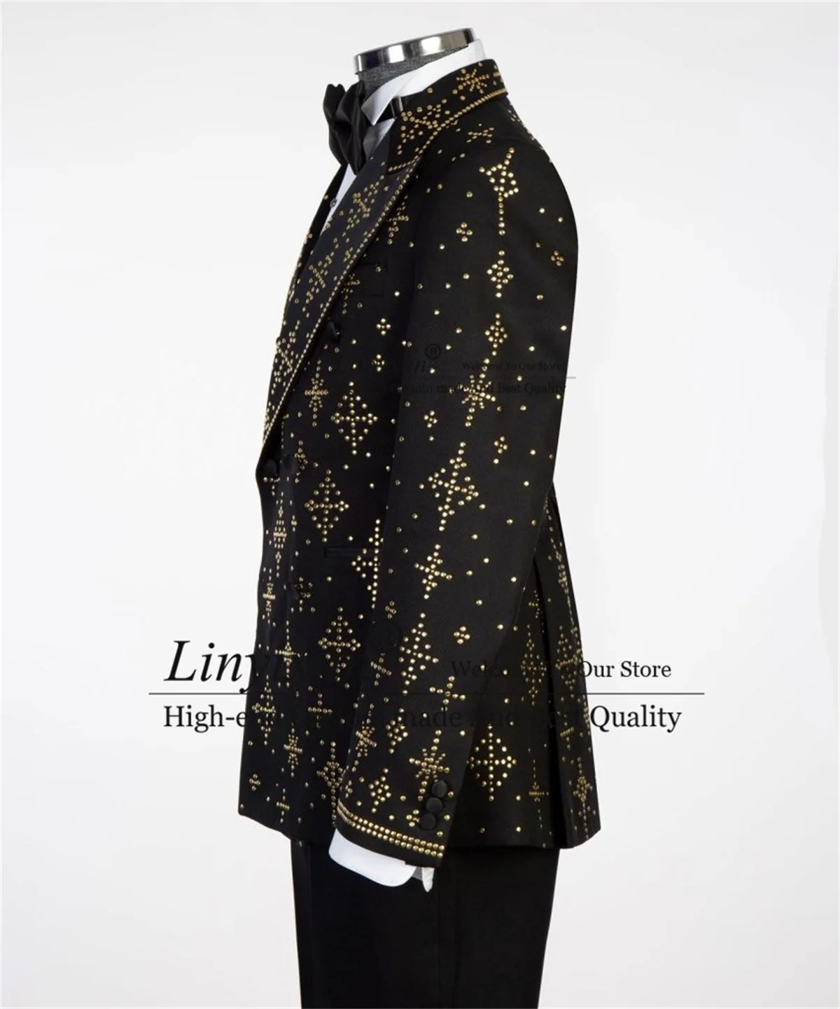 

High End Stone Crystal Men Suits Double Breasted Wedding Groom Tuxedos 2 Pieces Sets Prom Blazers Customized trajes para hombre
