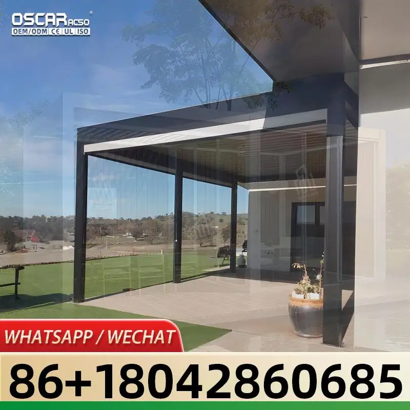 Sustainable Waterproof 8x8 Aluminium Motorized Electric Folding Louvered Pergola Garden Gazebo for Backyard Patio Balcony pergol