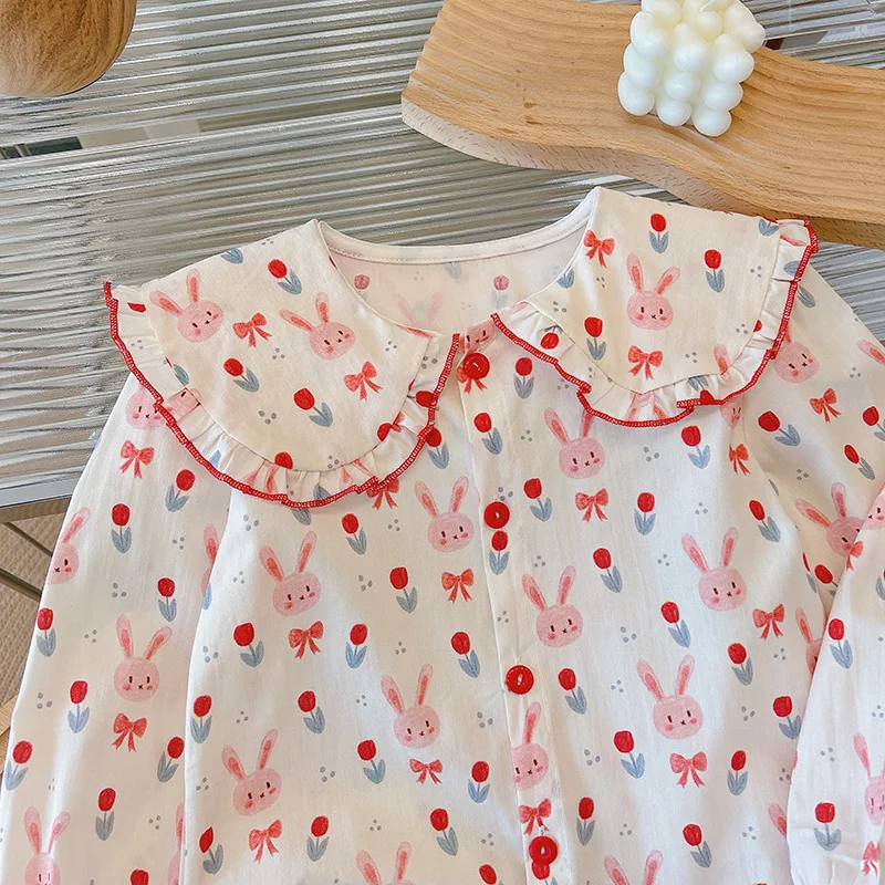 

Girls' New Cotton Shirt Doll Collar Long Sleeve Fashionable Base Shirt Baby Turn-down Collar Sweet Top