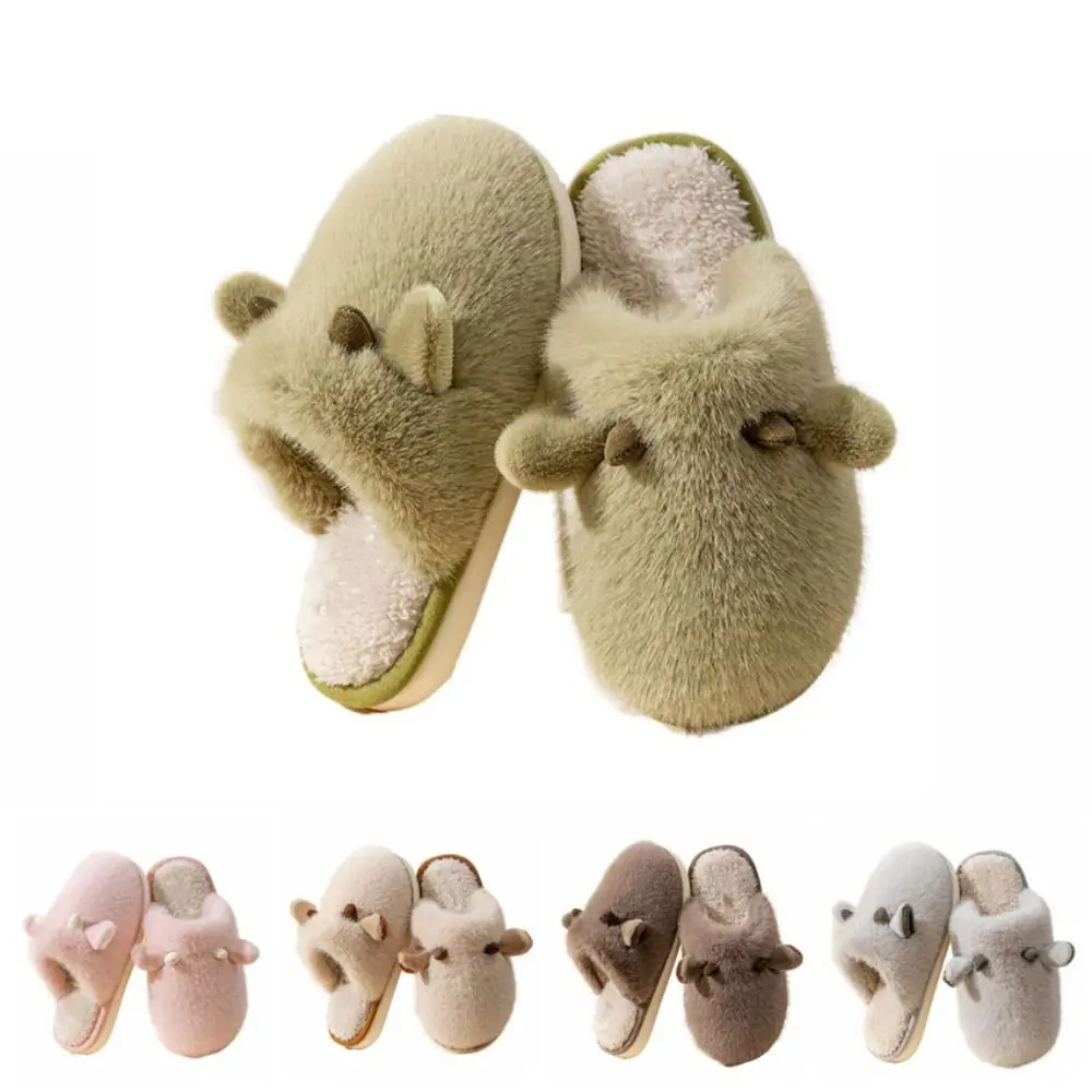 Pantofole in peluche antiscivolo per cartoni animati Pantofole invernali in peluche Kawaii con punta chiusa Pantofole in vitello peloso carine per la casa