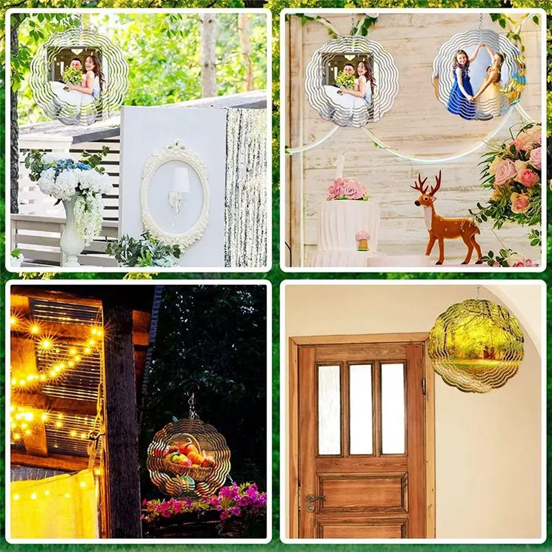 B84B 4 Pack 8 Inch Sublimation Wind Spinner Blanks 3D Aluminum Hanging Wind Spinners for Garden Decoration