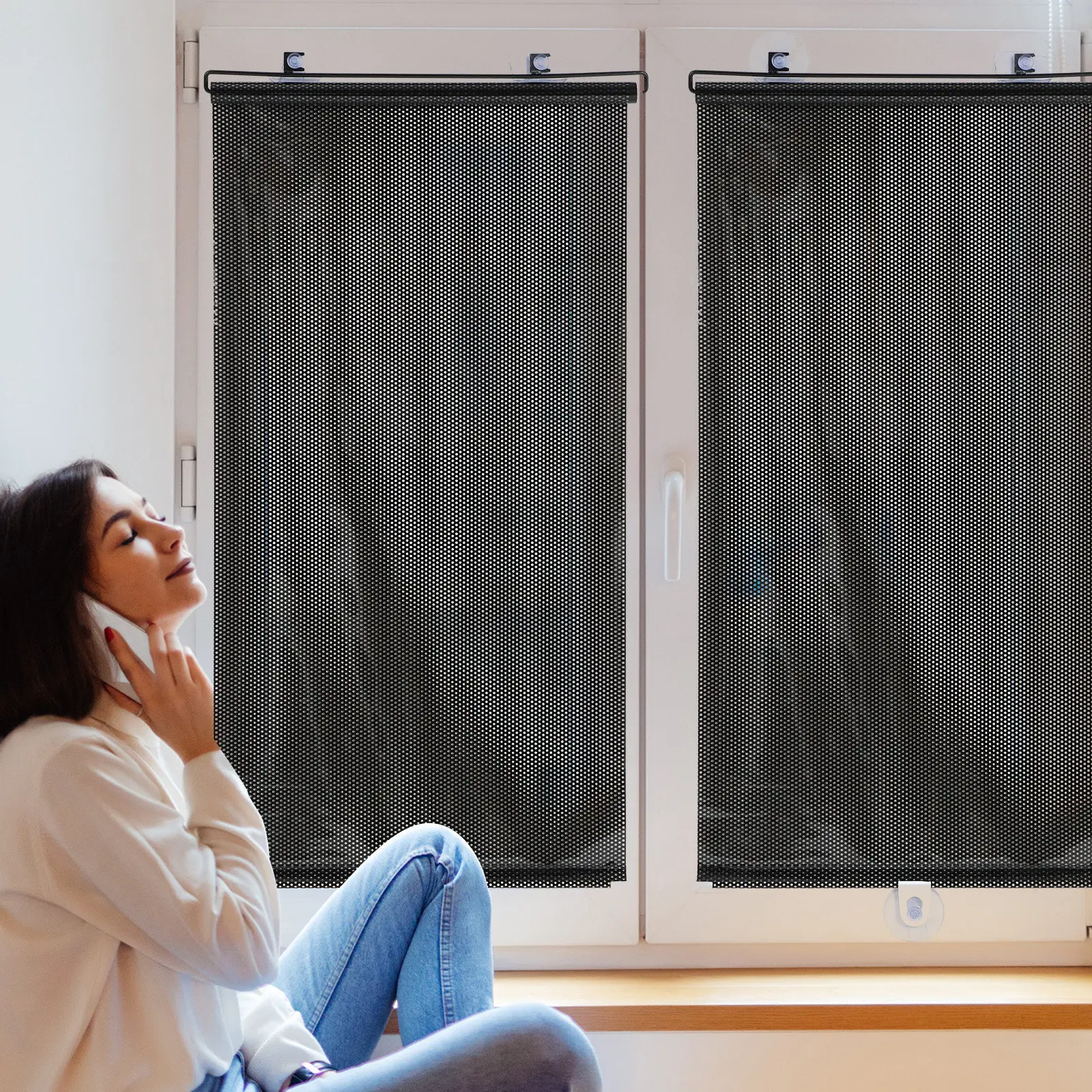 Balcony Sunshade Blackout Curtain Suction Cup Easy Install Temporary Blind Door Roller Blinds Window Privacy Shade