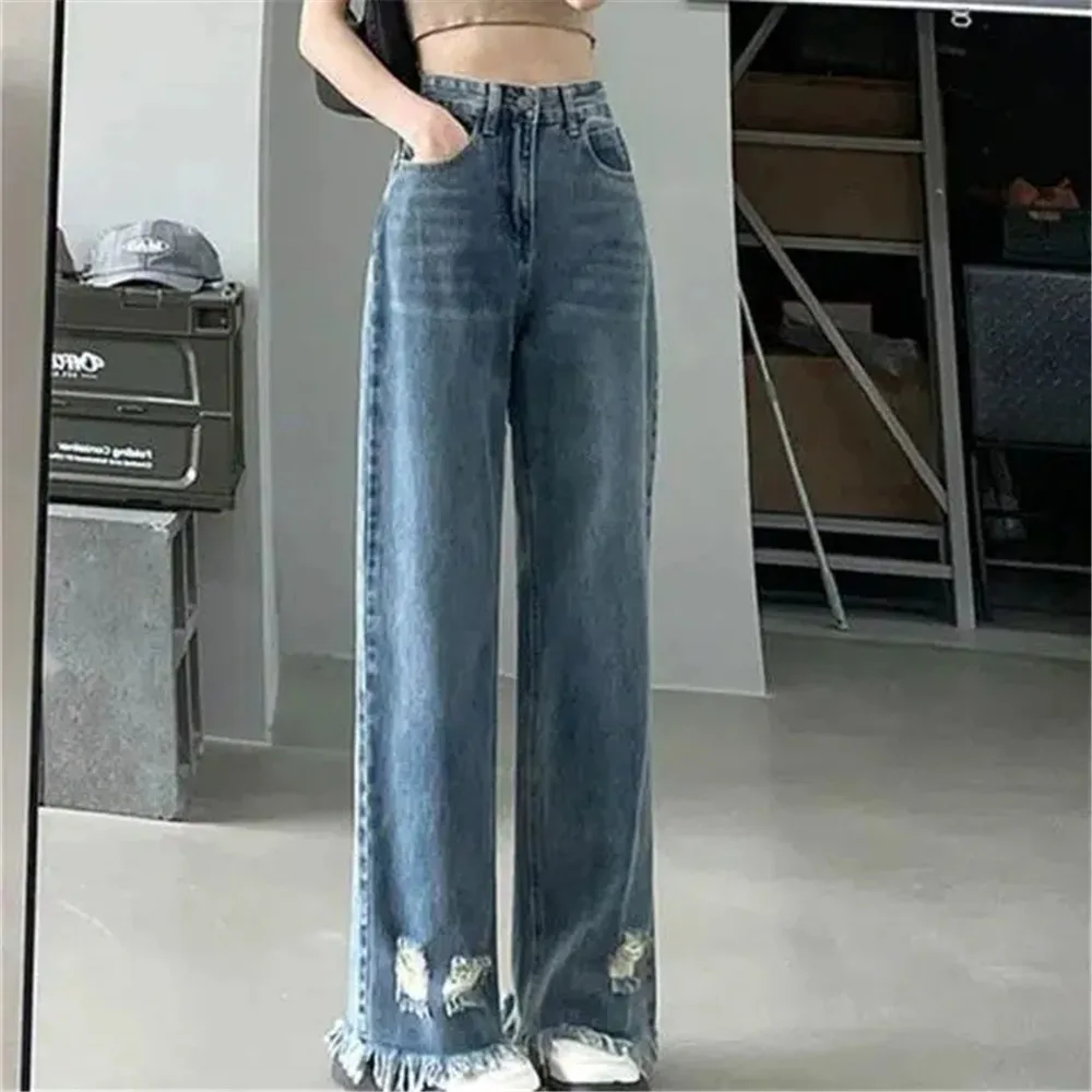 

Vintage Casual High Waist Straight Jeans Korean Y2k Chic Loose Wide Leg Streetwear Denim Pants Harajuku Clothes Hip Hop Trousers