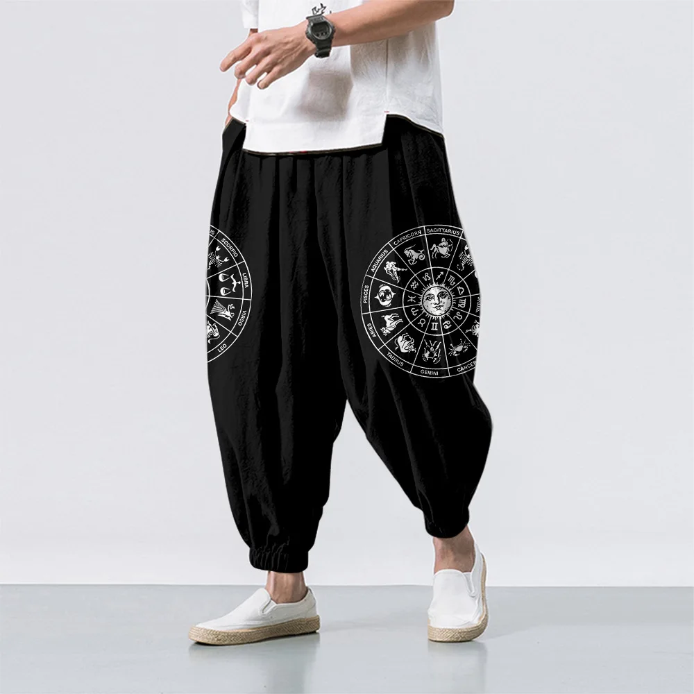 

Constellation Printed Casual Beach Harem Pants Men Hip Hop Nine Points Trousers Baggy Jogger Sweatpants