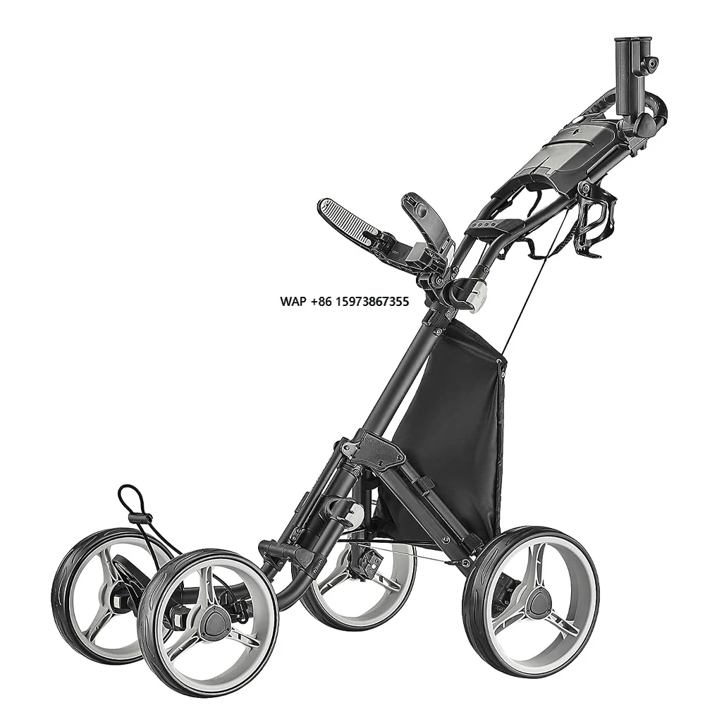 

Factory Price Golf Cart 4 Wheels Golf Trolley Cart Folding Golf Push Trolley With Umbrella Holder