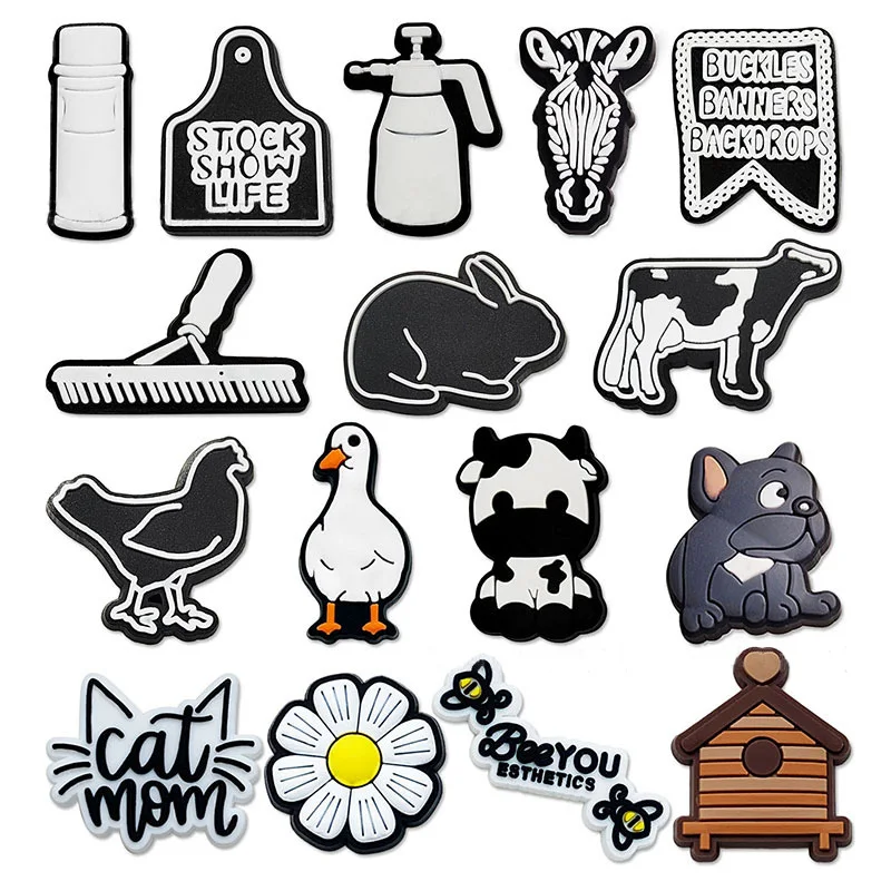 

1-16pcs Cartoon Farm Animals PVC Shoe Accessories for Clogs Sandals Shoe Buckles Decoration Pins Shoe Charms Fits Friends Gifts