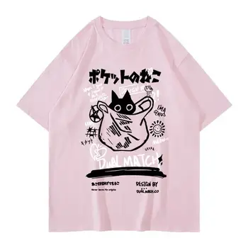 Hiphop-T-shirt Herr Streetwear Japansk Kanji Rolig Katt Tryckt T-shirt 2022 Herr Harajuku Bomull Casual Kortärmad T-shirt Toppar 12 best sales Kanji t shirt - №11