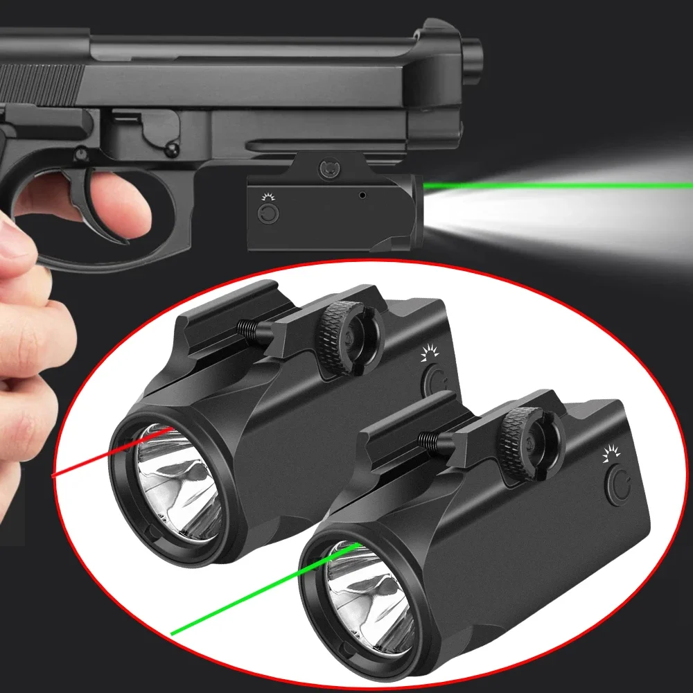 

800 Lumens Weapon Gun Light Red Green Laser Sight Combo Tactical LED Flashlight Magnetic Rechargeable for 20-21mm Rails