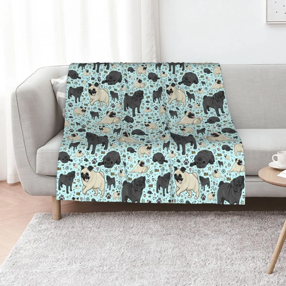 

Pugs in Blue Throw Blanket Decorative Throw Luxury St anime Soft Plush Plaid Blankets
