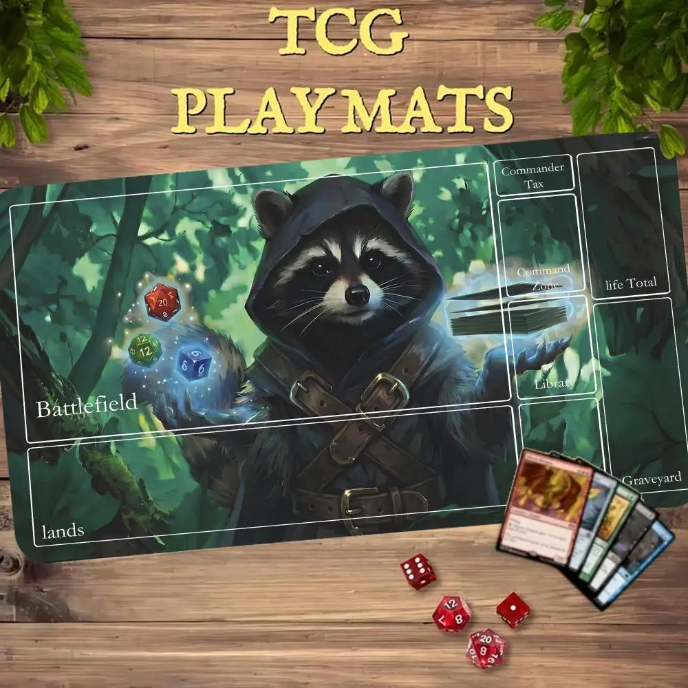 Raccoon Wizard Mouse Pad MTG Trading Card Game Playmat TCG CCG 600x350mm Play Mat Non-Slip Durable Stitched Edge Magic Card Mats