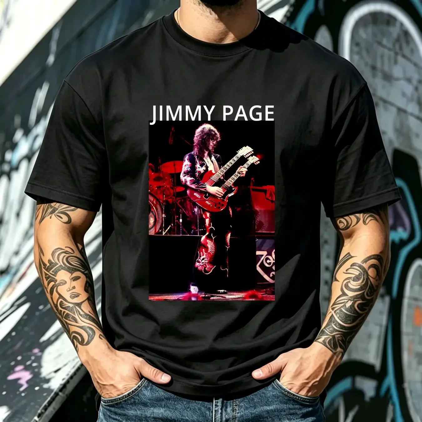 washed T Shirt New Rare Jimmy Page Family Men All Size 4H1537 vintage Washed Versatile Stylish graphic Stretched