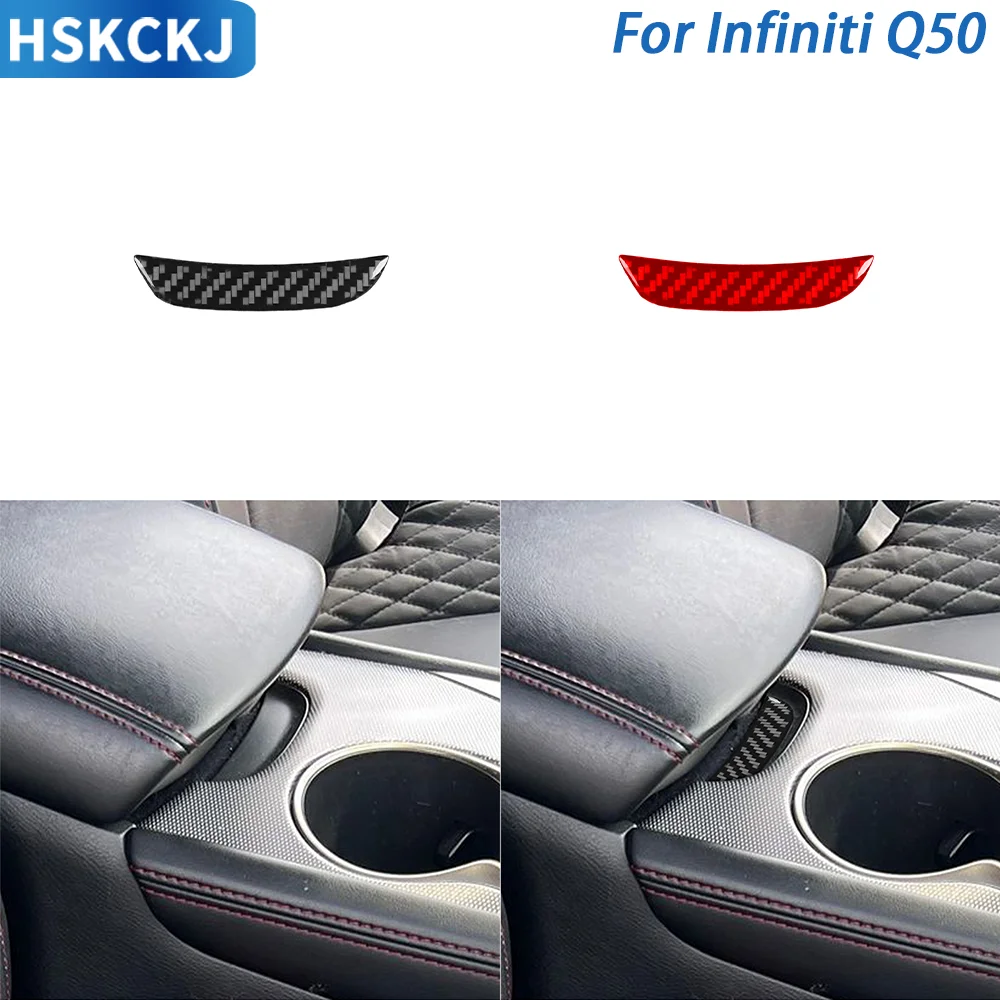 

For Infiniti Q50 2014——2020 Real Carbon Fiber Car Central Armrest Box Switch Sticker Cover Trim Interior Decorative Accessories