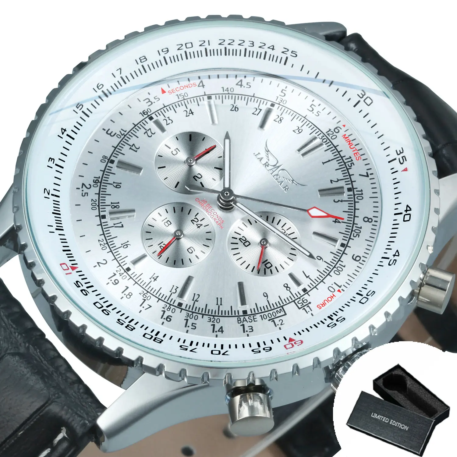 Montre automatique de sport JARAGAR pour hommes, multifonctionnelle avec sous-cadrans, montres mécaniques de marque haut de gamme, bracelet en cuir de luxe