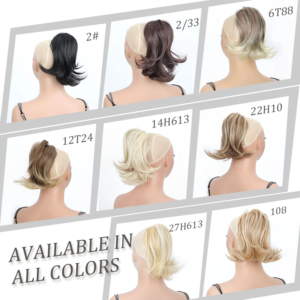 8Inch Synthetic Short Slightly Lifted Straight Ponytail Hair Extension Elastic Rubber Band Clip In Hairpiece Women Daily Wear